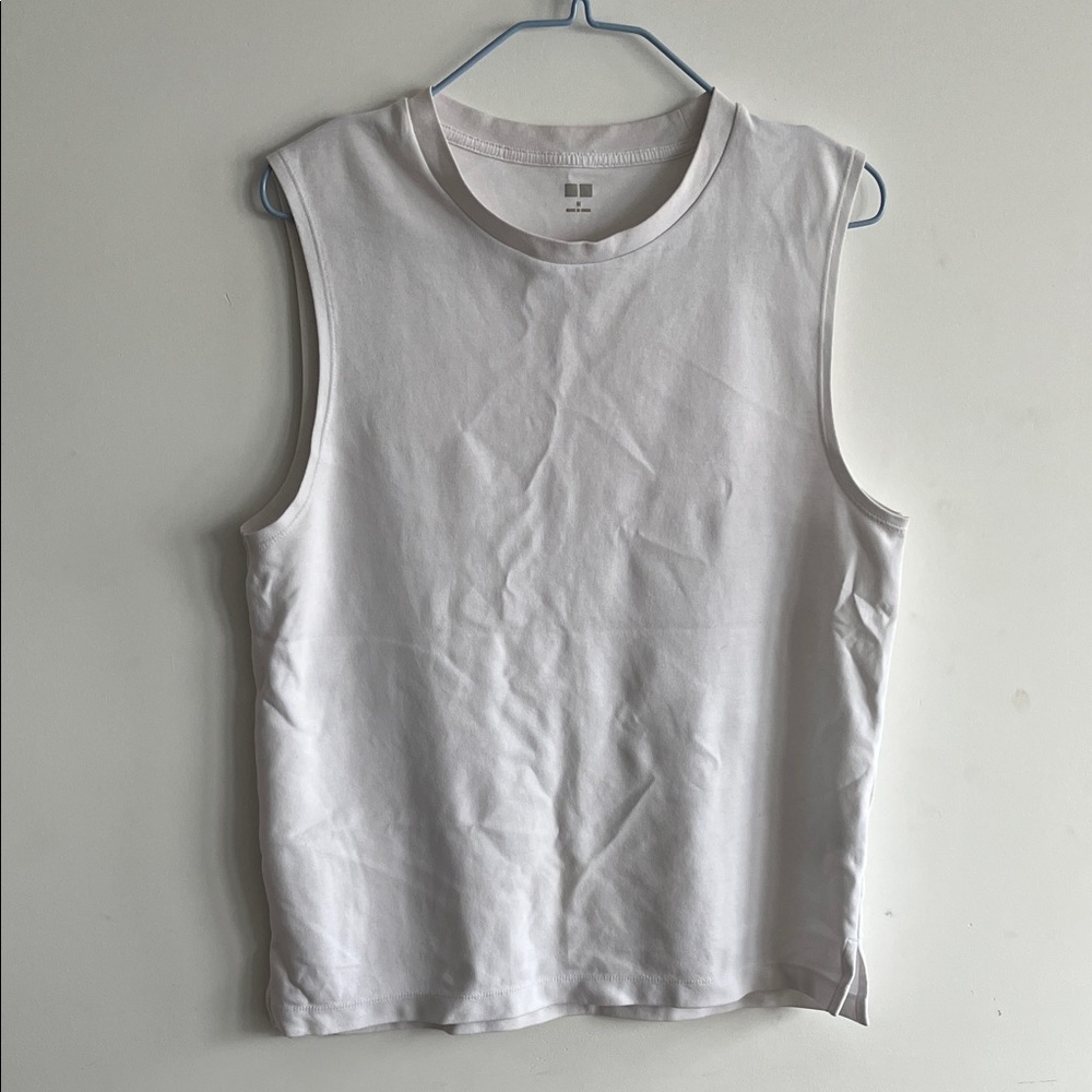 Sleeveless White Crewneck Tank Top